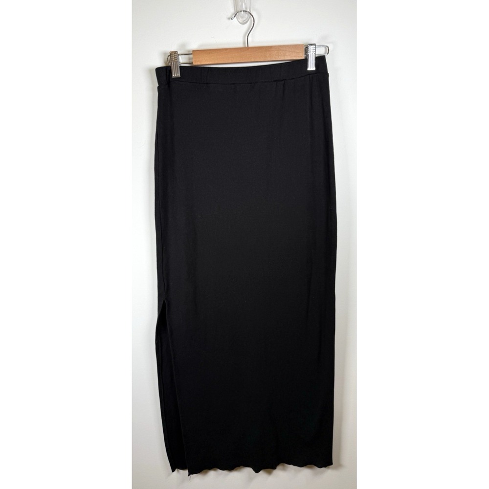 Madden Girl Maxi Skirt Large Black Split Ribbed Pull On Elastic Waist Body Con L